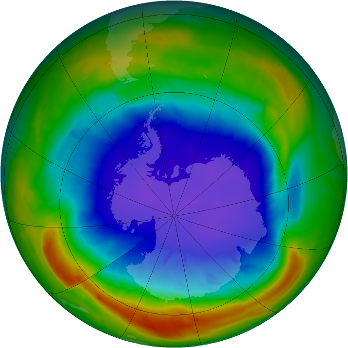 Antarctic ozone map for 24 September 2014
